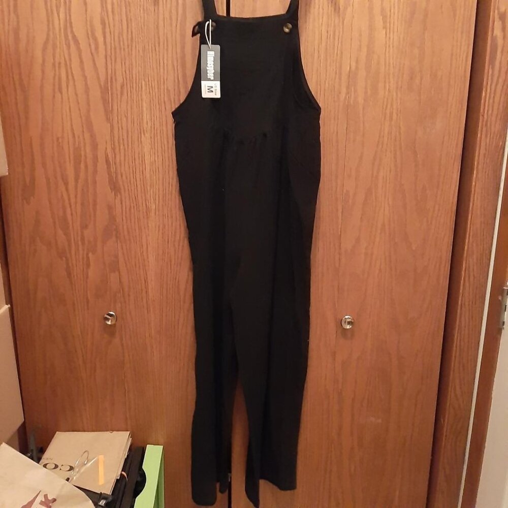 NEW WITH TAG !  Himosyber Women Patchwork Three Pocket Jumpsuit wide Leg Bib SzM